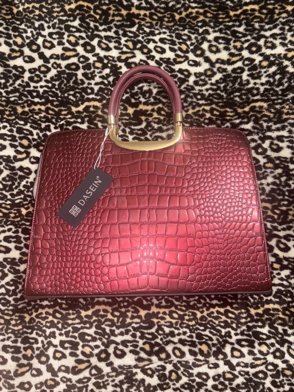 Dasein Women's Burgundy Croc-Embossed Satchel